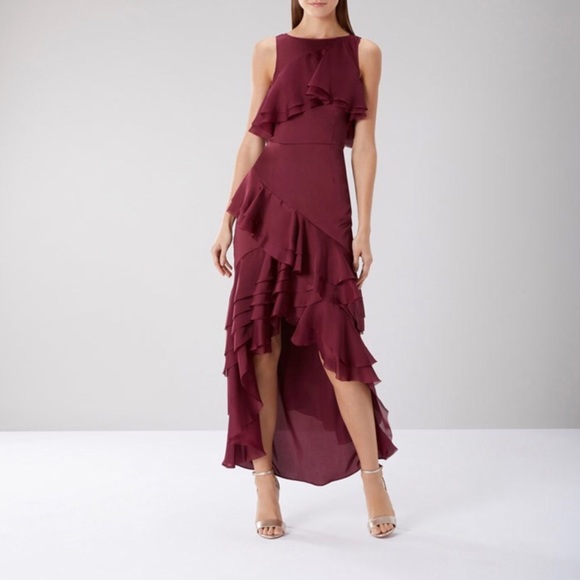 Merlot Ivey Ruffle Soft Evening Dress - Picture 2 of 5